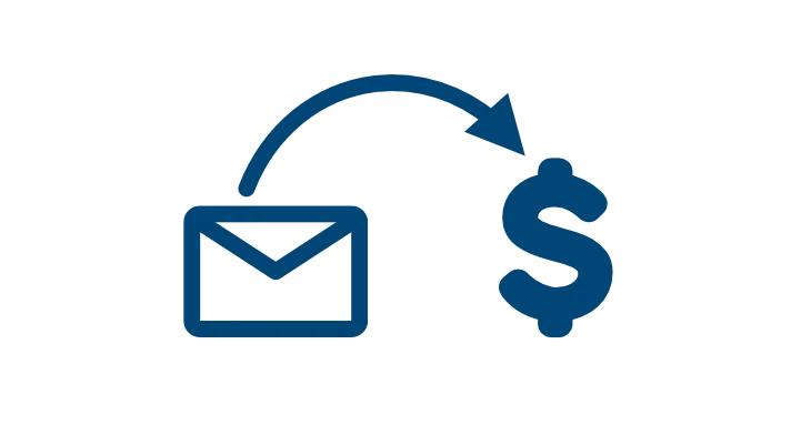 Decorative icon of envelope with curved arrow pointing to money symbol
